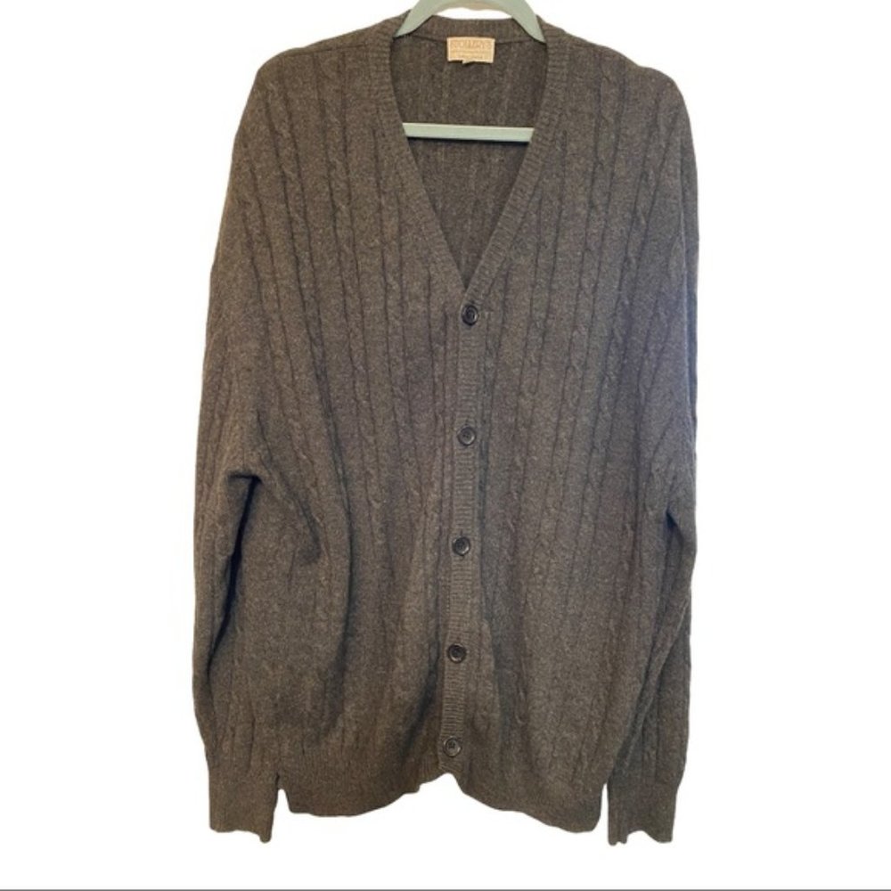 Stollerys oversize dark Grey 4 ply cable knit button 100% cashmere cardigan XXL
